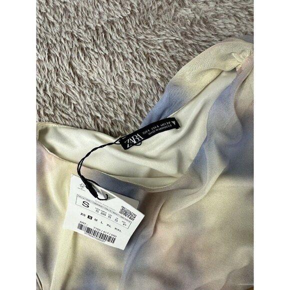 ZARA WOMEN'S CUT OUT PRINTED TULLE DRESS MULTICOLOR SIZE S New - Picture 5 of 13